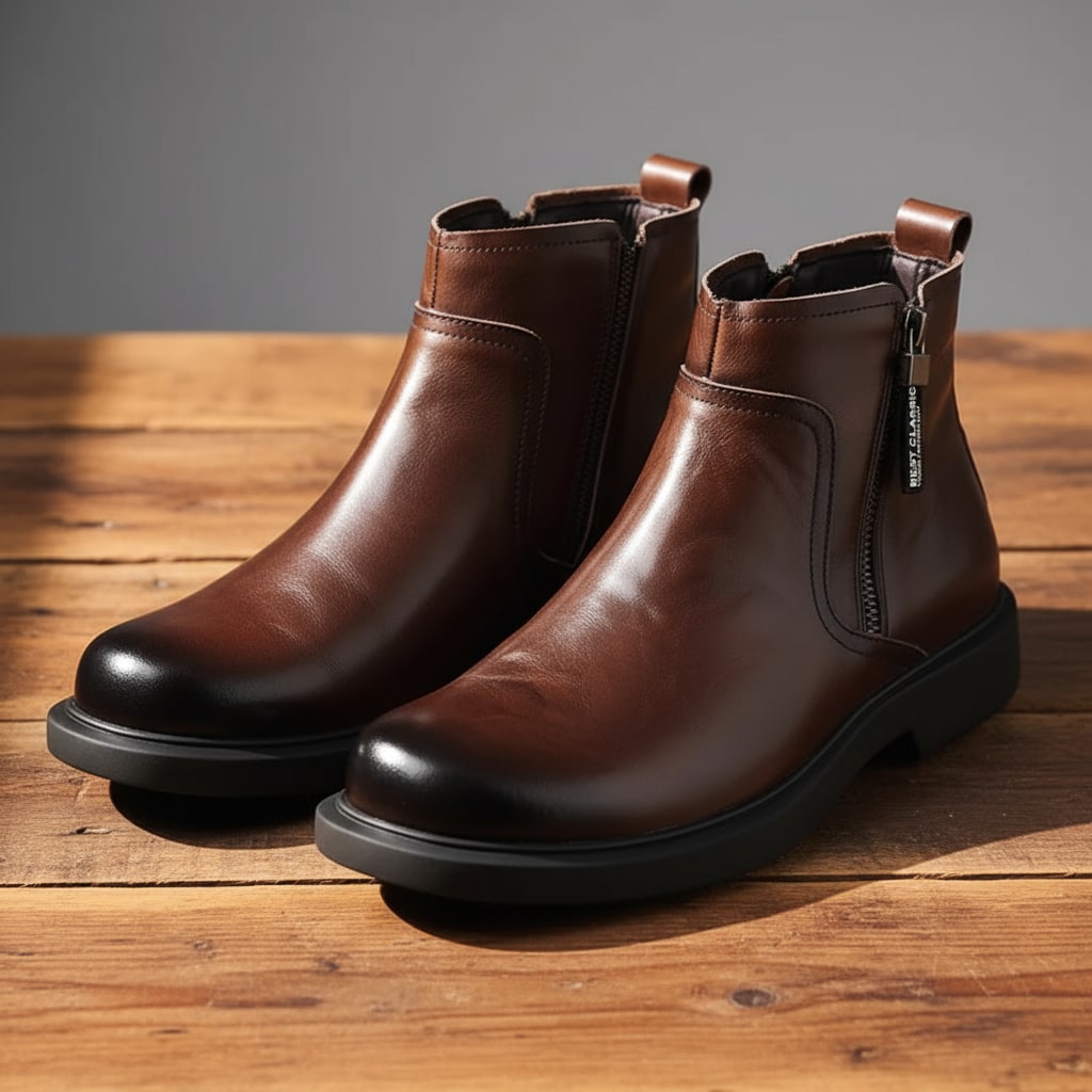 Bottines zippées en cuir, vue 2