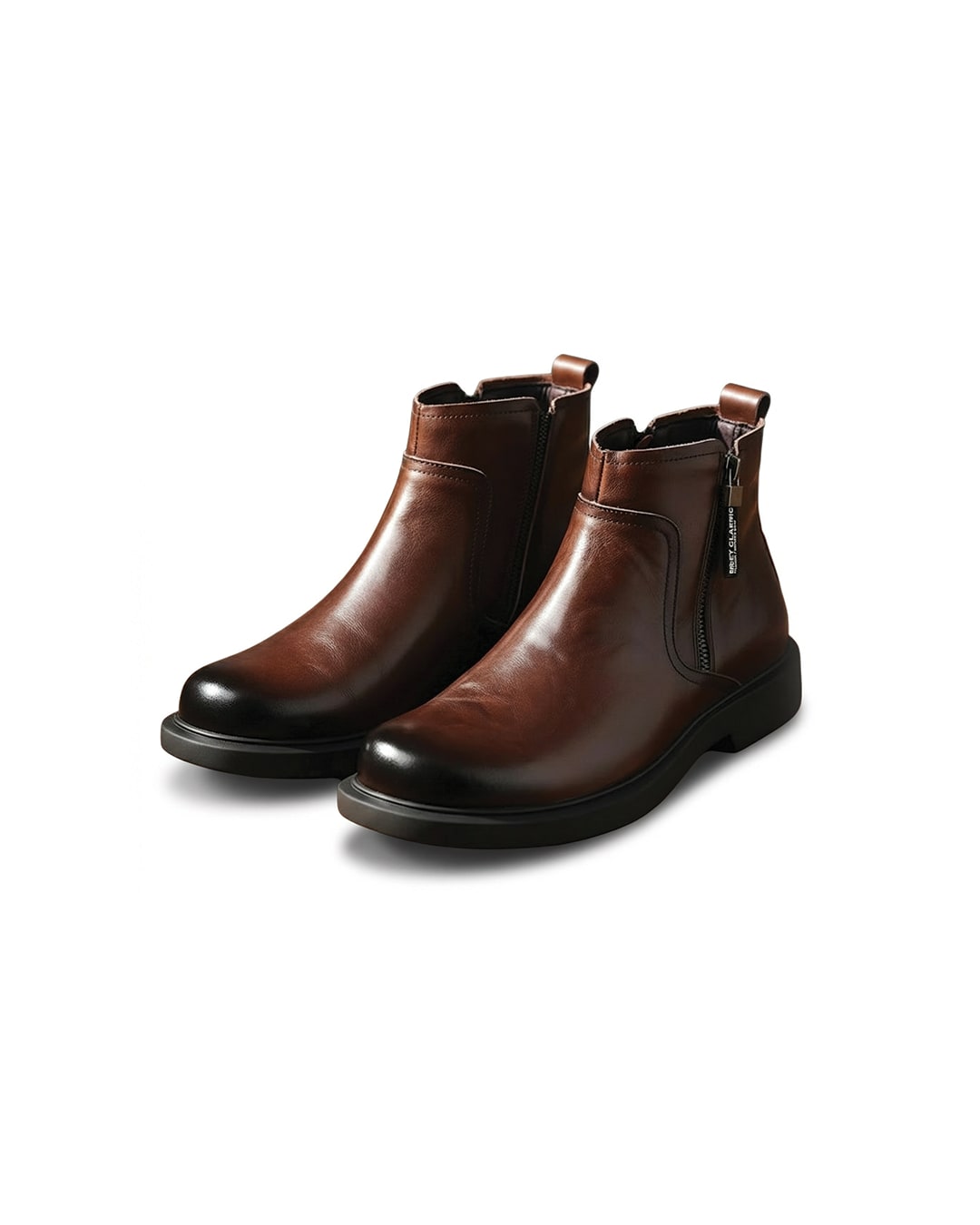 Bottines zippées en cuir, marron foncé