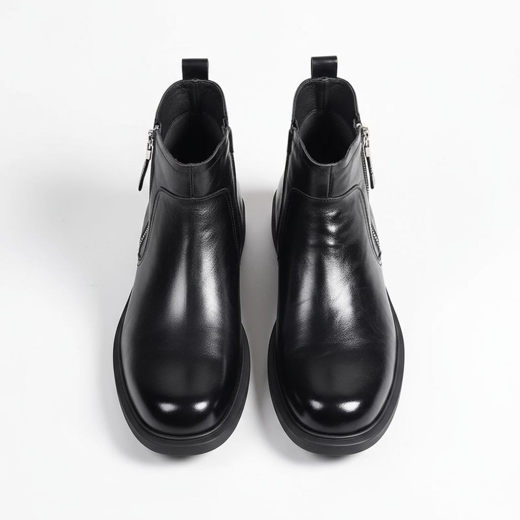 Bottines zippées en cuir, noir