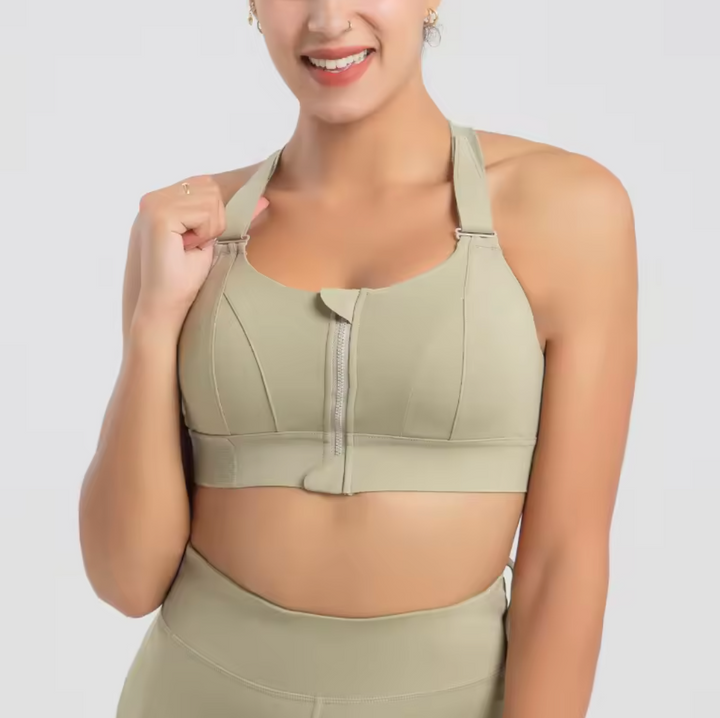 Brassière ajustable à fermeture devant, coloris beige, vue de face