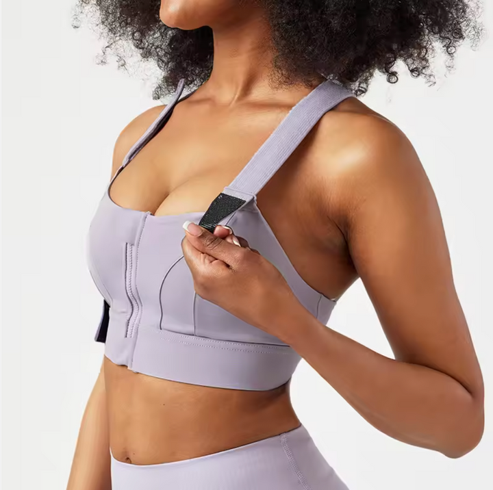 Brassière ajustable à fermeture devant, coloris violet, vue de face