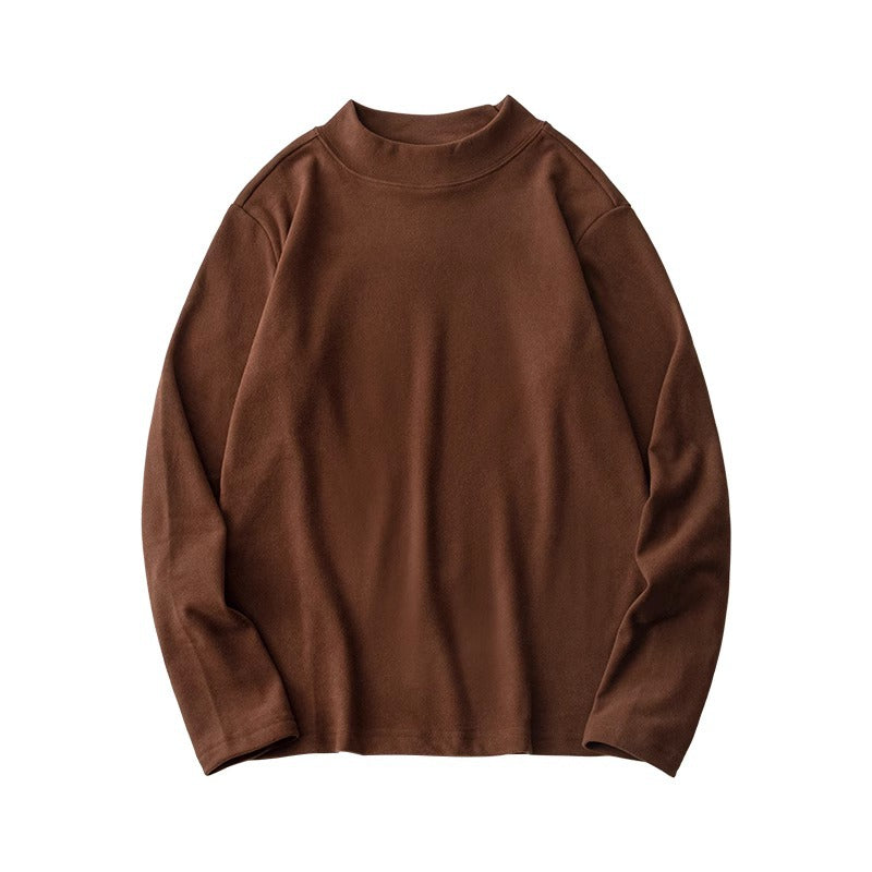 Sous-pull thermique marron à col montant et manches longues, vue de face à plat