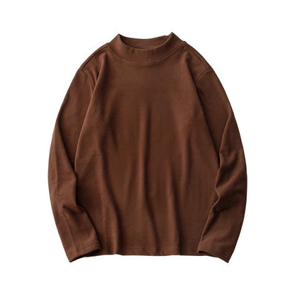 Sous-pull thermique marron à col montant et manches longues, vue de face à plat
