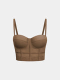Bustier court à bretelles, coloris marron clair, vu de face