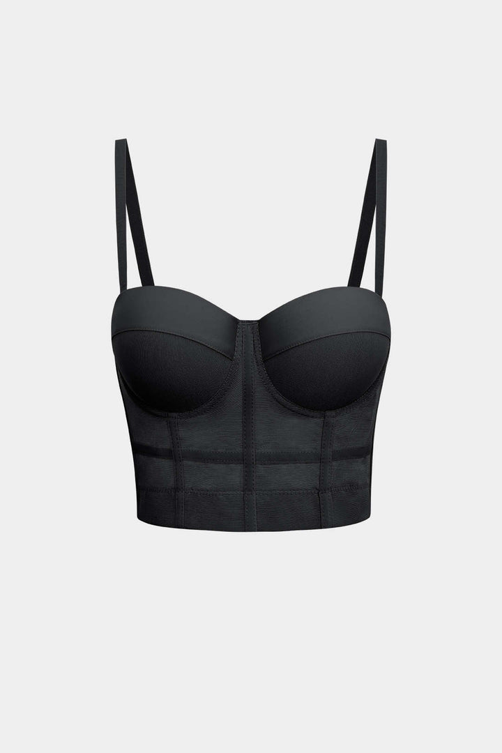 Bustier court à bretelles, coloris noir, vu de face