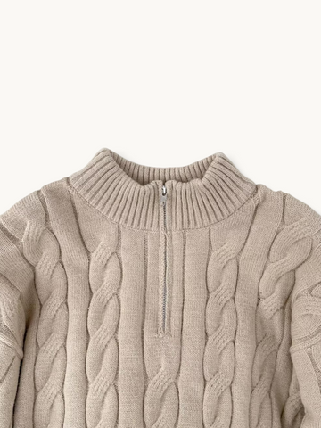 Pull demi-zip torsadé