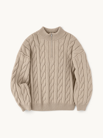 Pull demi-zip torsadé