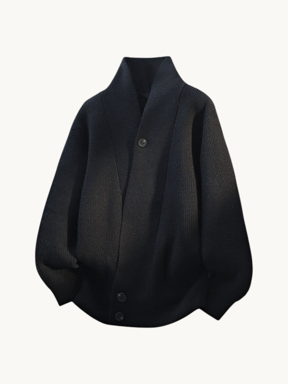 By Old Money black chunky knit cardigan with a button-up front, relaxed fit, and dropped shoulders.
