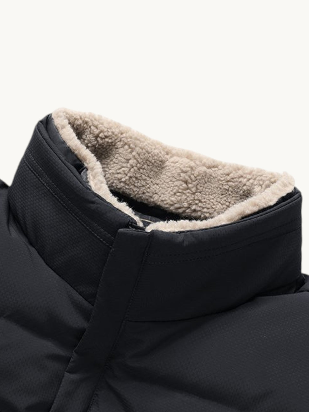 By Old Money black winter puffer jacket featuring a detachable faux fur collar with a textured fabric finish