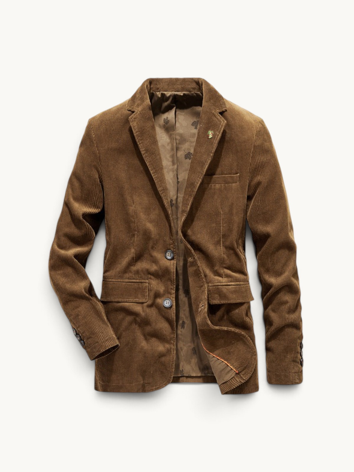 By Old Money brown corduroy blazer with a notched lapel and two-button closure in a relaxed fit.