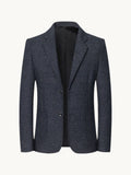 By Old Money wrinkle-resistant charcoal windowpane blazer with notch lapels and two-button closure