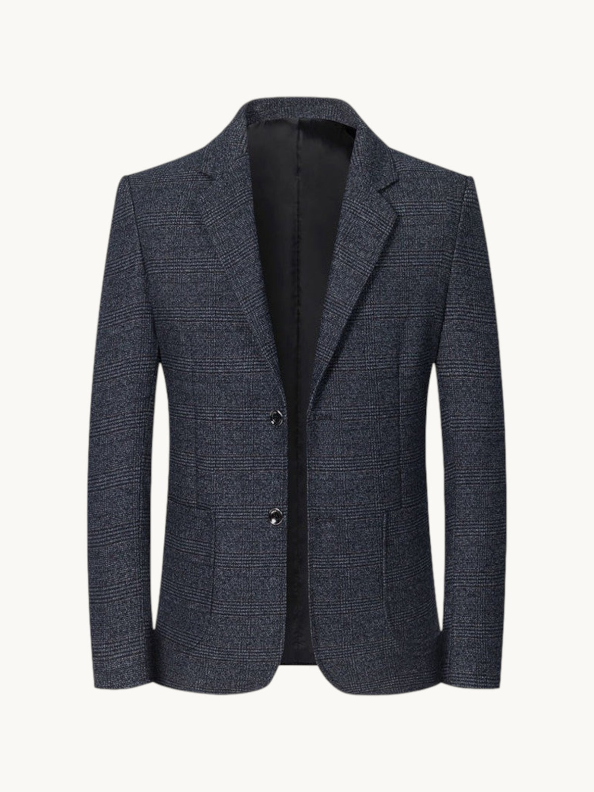 By Old Money wrinkle-resistant charcoal windowpane blazer with notch lapels and two-button closure