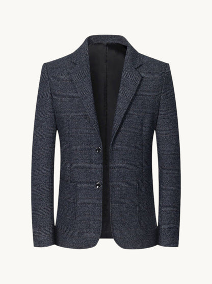 By Old Money wrinkle-resistant charcoal windowpane blazer with notch lapels and two-button closure