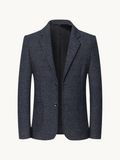 By Old Money wrinkle-resistant charcoal windowpane blazer with notch lapels and two-button closure