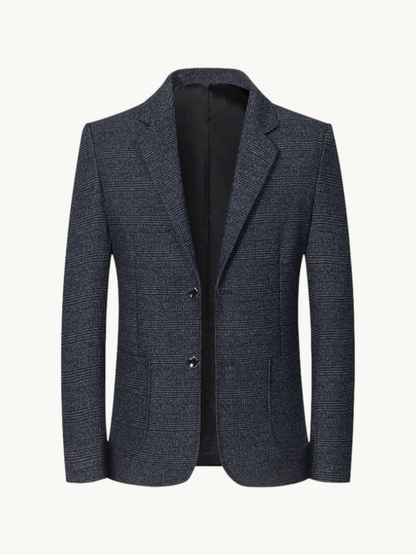 By Old Money wrinkle-resistant charcoal windowpane blazer with notch lapels and two-button closure
