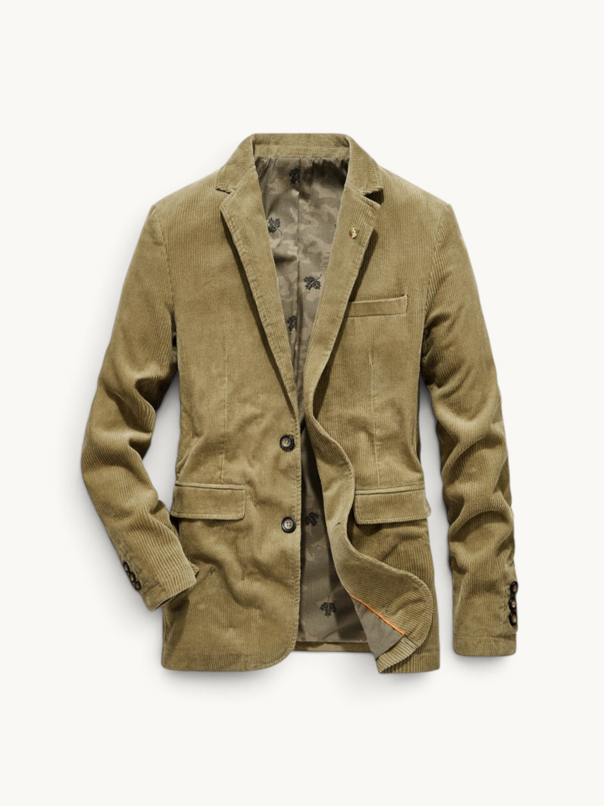 By Old Money tan corduroy blazer with a classic notched lapel and button closure in a relaxed fit.