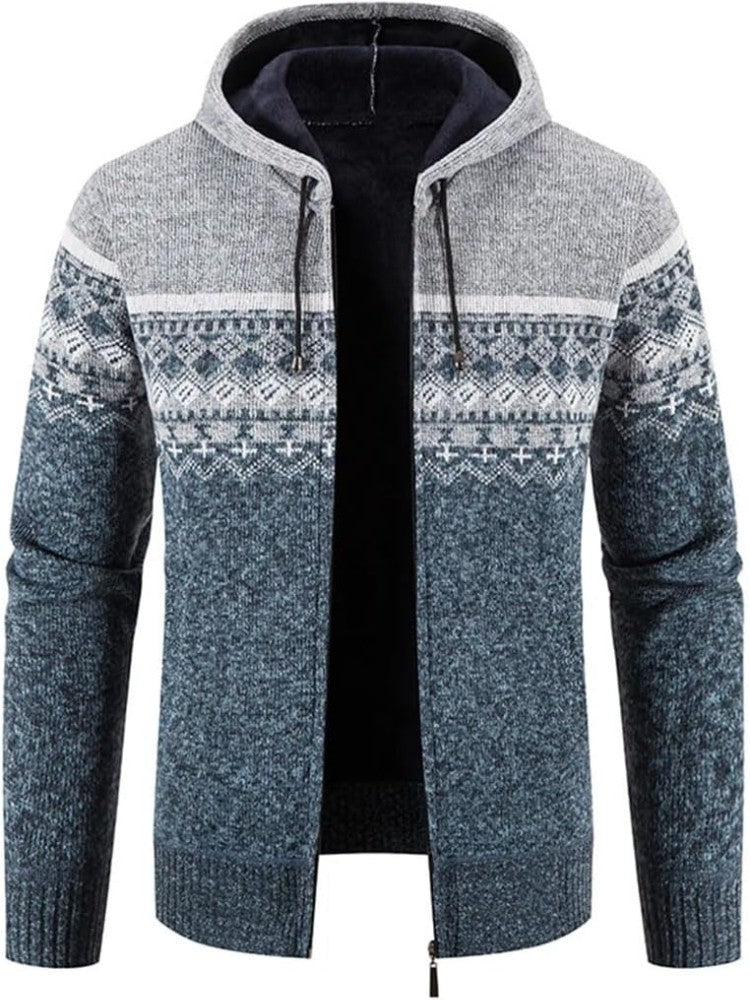 Cardigan à capuche en maille, bleu/blanc