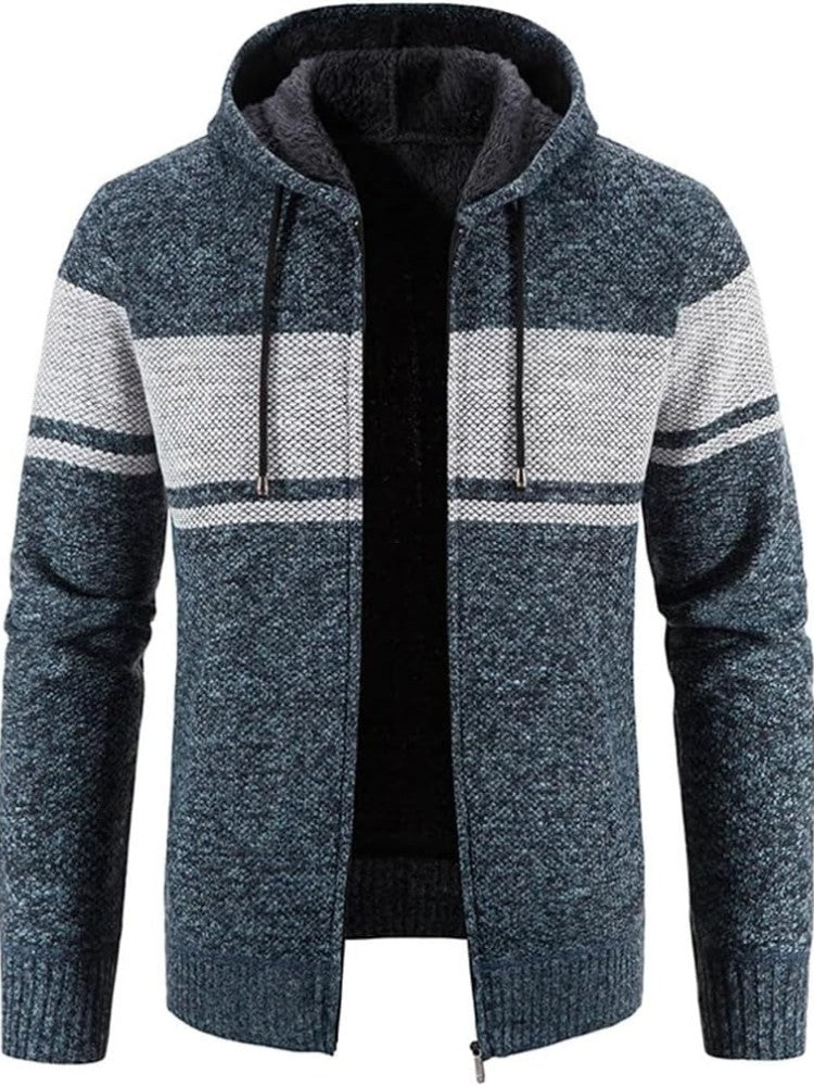 Cardigan à capuche en maille, bleu brumeux