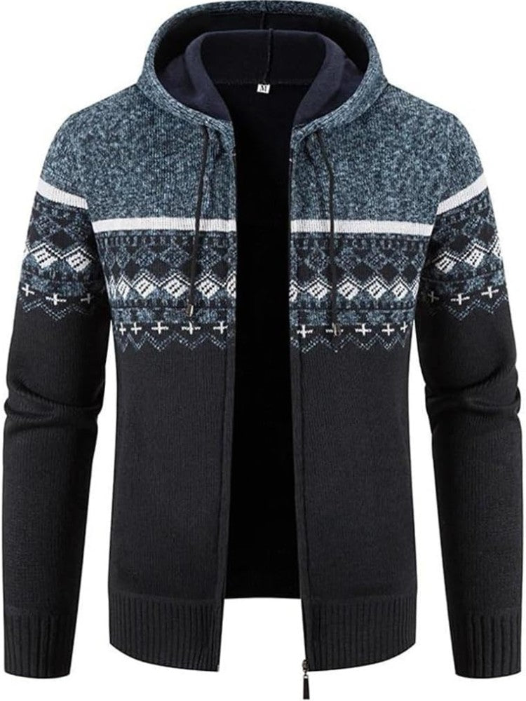 Cardigan à capuche en maille, bleu/noir