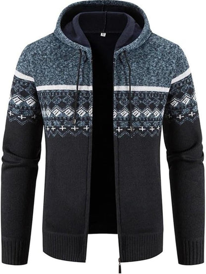 Cardigan à capuche en maille, bleu/noir