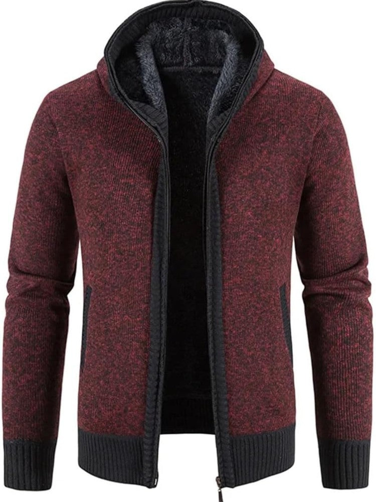 Cardigan à capuche en maille, bordeaux