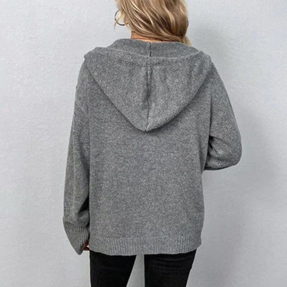 Cardigan à capuche en maille côtelée, vu de dos
