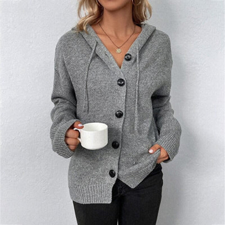 Cardigan à capuche en maille côtelée, vu de face