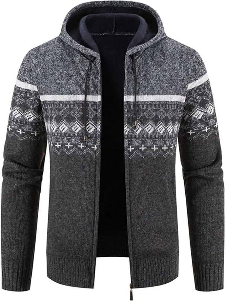 Cardigan à capuche en maille, gris/blanc