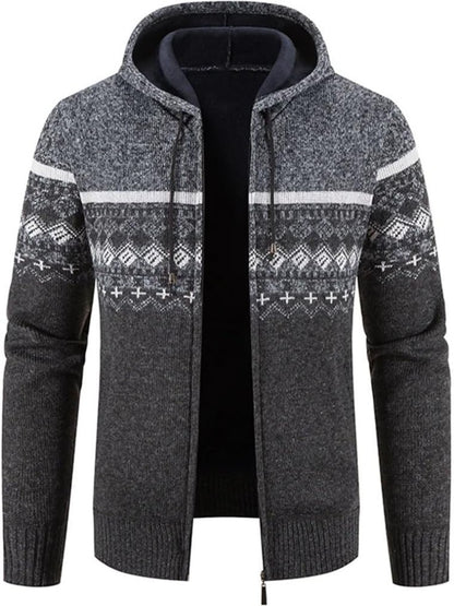 Cardigan à capuche en maille, gris/blanc