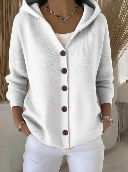 Cardigan à capuche en maille unie, coloris blanc, vu de face