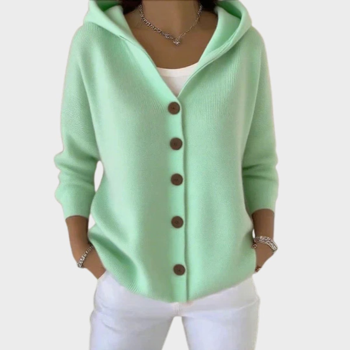 Cardigan à capuche en maille unie, vu de face