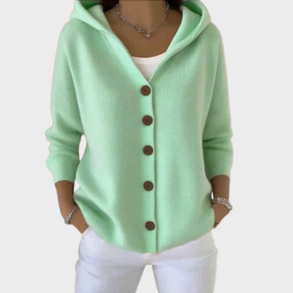 Cardigan à capuche en maille unie, vu de face