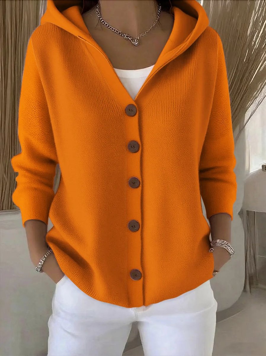 Cardigan à capuche en maille unie, coloris orange, vu de face
