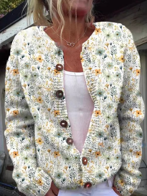 Cardigan à motifs fleuris, coloris blanc, vu de face