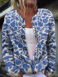 Cardigan à motifs fleuris, coloris bleu, vu de face