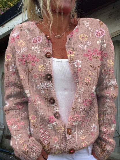 Cardigan à motifs fleuris, coloris rose, vu de face