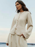 Cardigan boutonné coupe lâche, coloris crème, vue de face