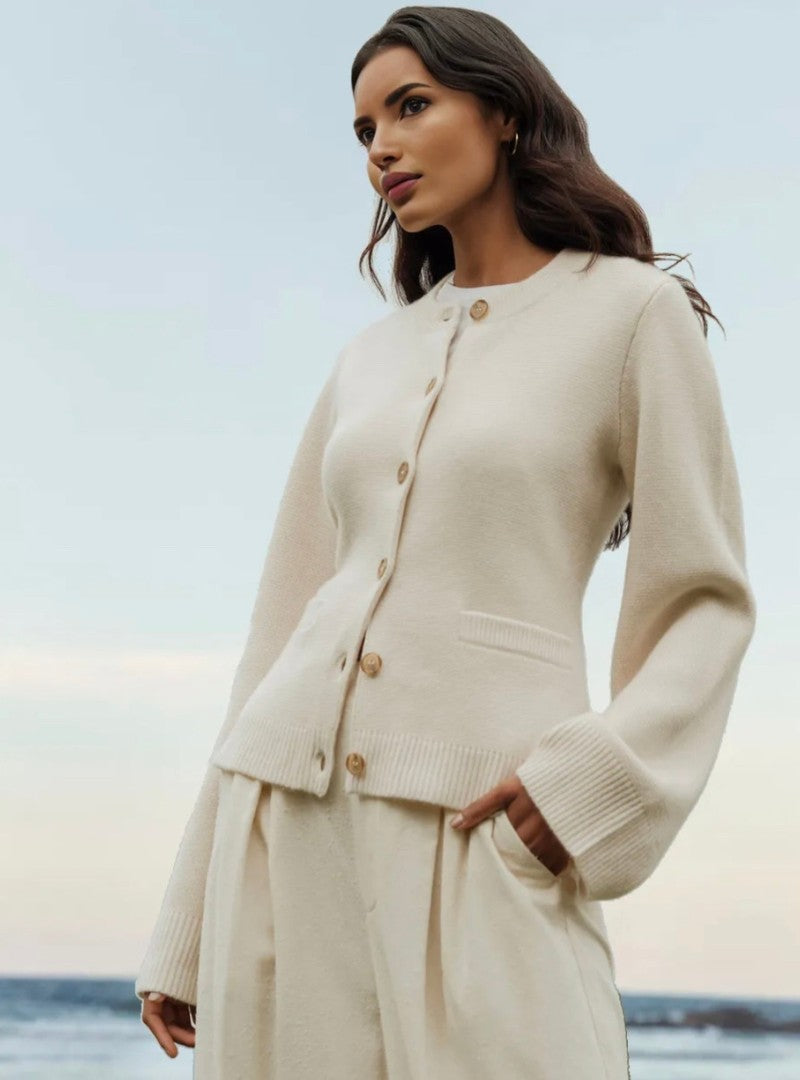 Cardigan boutonné coupe lâche, coloris crème, vue de face