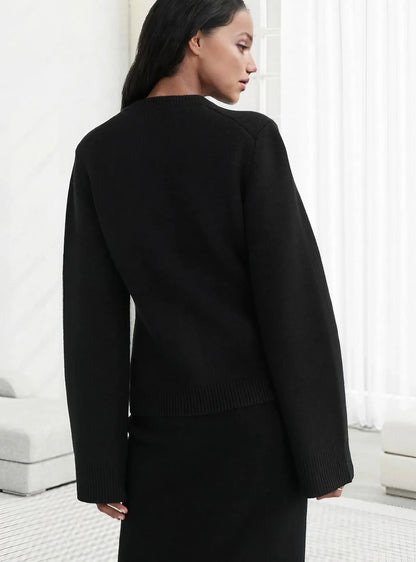 Cardigan boutonné coupe lâche, coloris noir, vue de dos