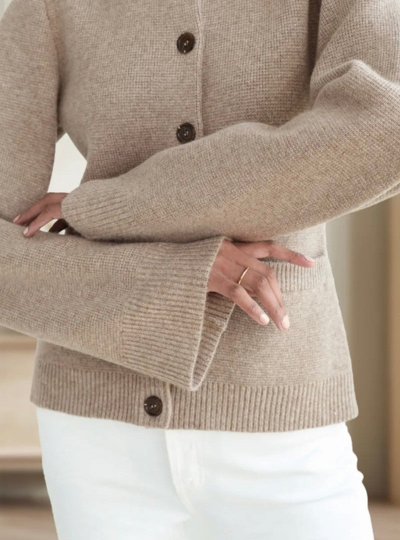 Cardigan boutonné coupe lâche, poignet côtelé