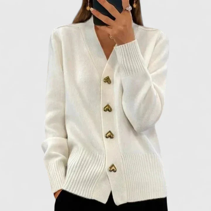 Cardigan à boutons cœur pour femme, coloris blanc