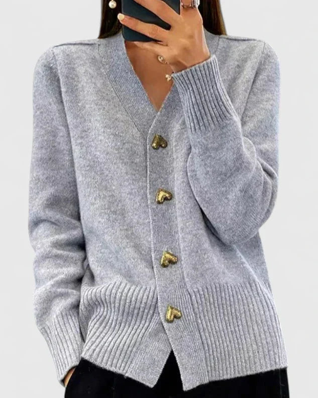 Cardigan à boutons cœur pour femme, coloris gris