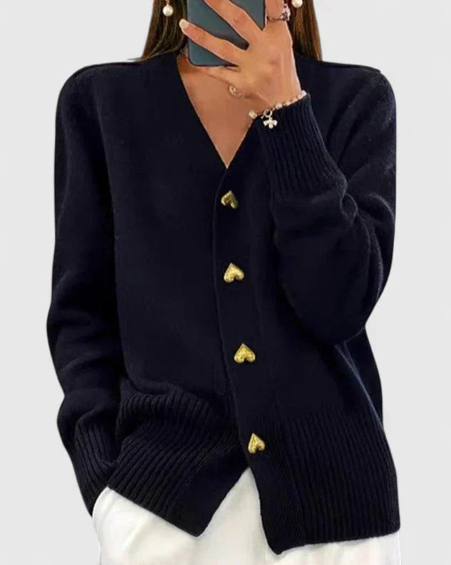 Cardigan à boutons cœur pour femme, coloris noir
