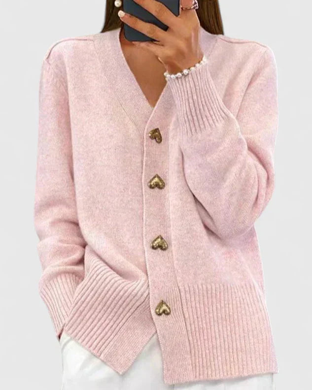 Cardigan à boutons cœur pour femme, coloris rose