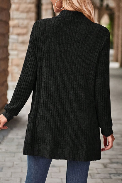 Cardigan côtelé sans boutons, coloris noir, vue de dos