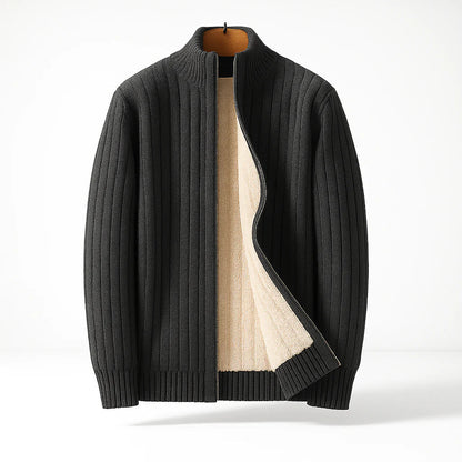 Cardigan côtelé zippé doublé, coloris gris foncé, vue de face