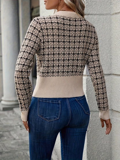 Cardigan court effet tweed, coloris beige, vu de dos
