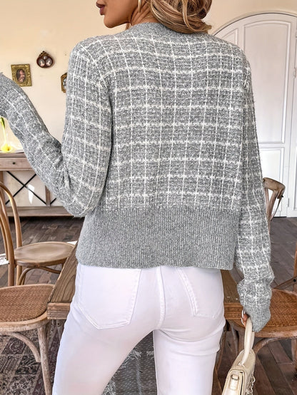 Cardigan court effet tweed, coloris gris/blanc, vu de dos
