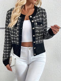 Cardigan court effet tweed, coloris noir, vu de face