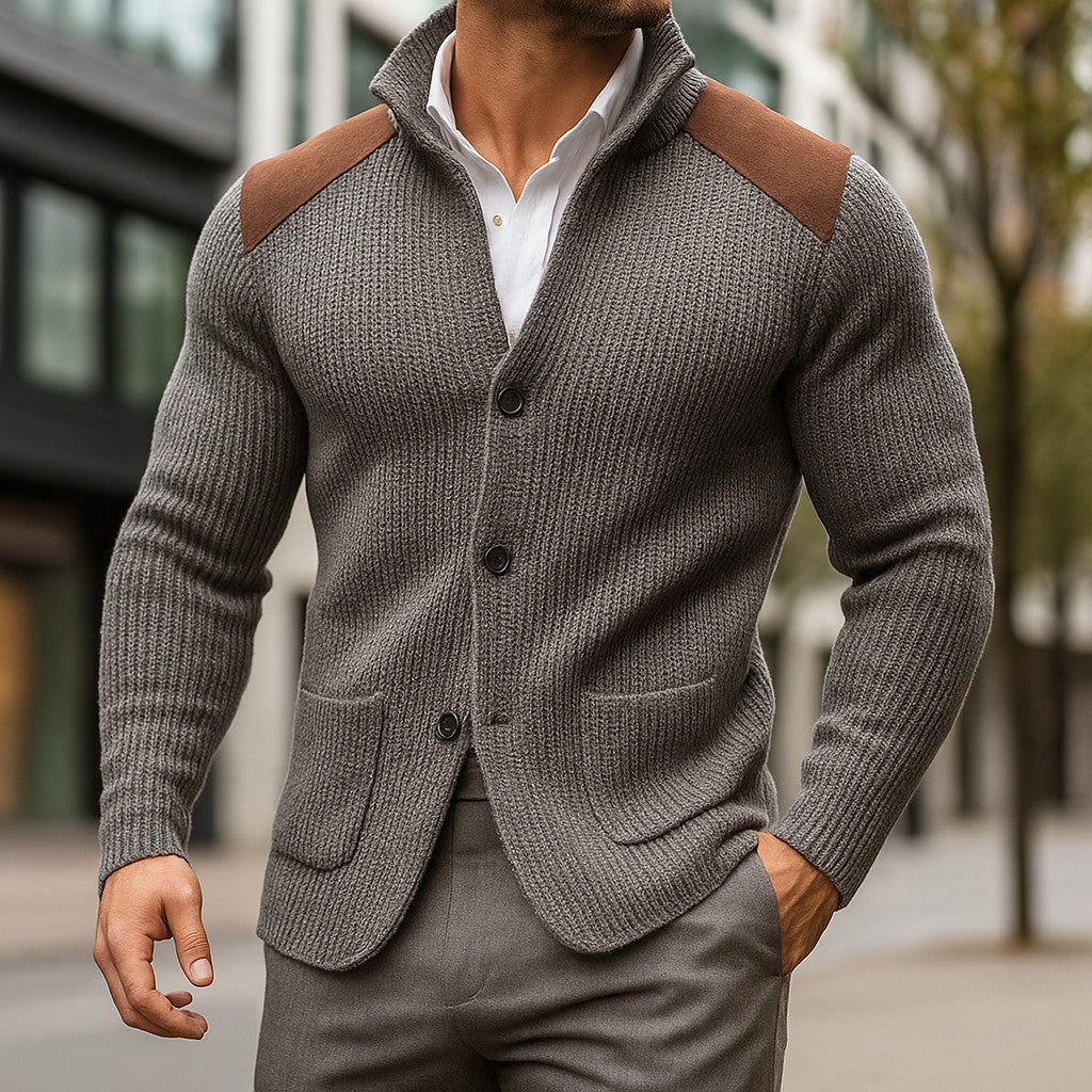 Cardigan à empiècements épaules in Gray | By Old Money
